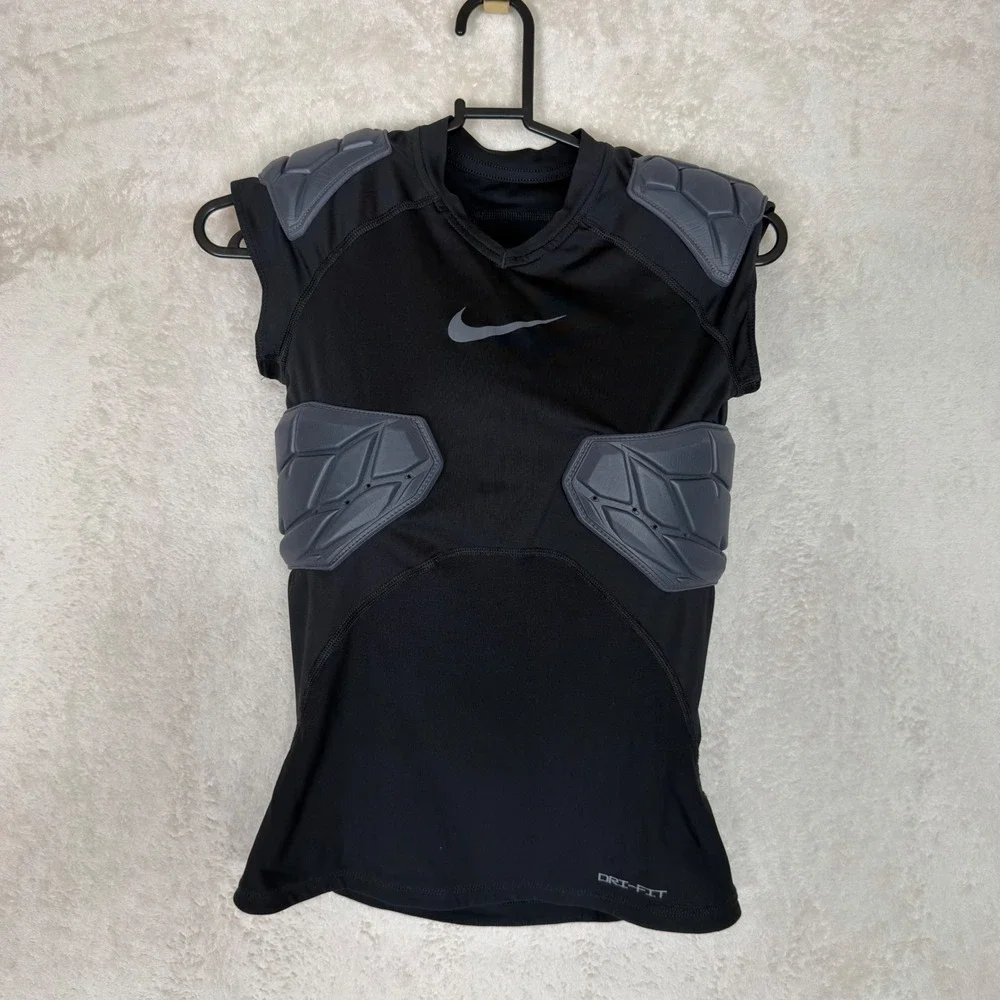 Nike Pro Dri-FIT Youth Padded Football Compression Shirt Black Grey Size M